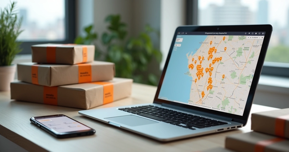 Vendedor acompanhando entrega direta da Shopee em mapa de São Paulo no notebook