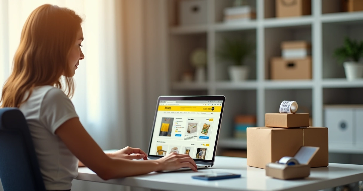 Empreendedor iniciante usando notebook para começar a vender no Mercado Livre