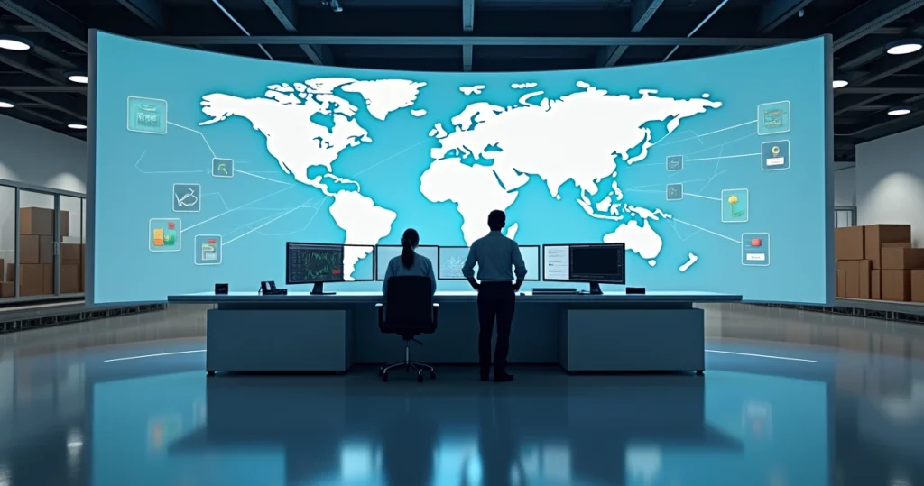 Hub logístico central conectando múltiplos marketplaces em tela grande