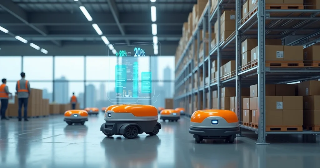 Centro de distribuição automatizado em São Paulo com robôs separando pedidos