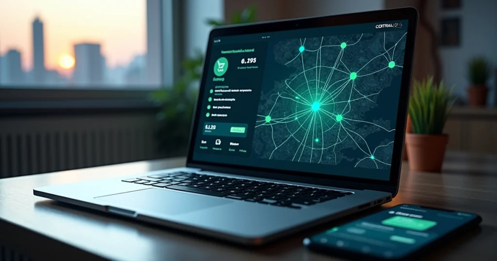 Mapa de São Paulo em notebook destacando rastreamento de pedido em tempo real